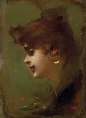 GŁOWA DZIEWCZYNY by Franciszek Żmurko, olej, tektura, sold Oct 2020