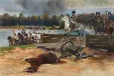 Jerzy Kossak, PRZEPRAWA PRZEZ WILIĘ, 1923, olej, płótno