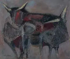 BEZ TYTUŁU by Jan Ziemski, 2. poł. lat 50. XX w., technika mieszana, olej, płótno, sold Oct 2020