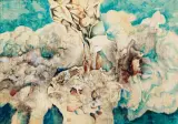 KOMPOZYCJA by Hilary Krzysztofiak, lata 70. XX w., technika własna, papier, płyta, sold Oct 2020
