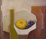 Martwa natura z winogronami by Zofia Kobylińska-Olszewska, olej, płyta pilśniowa, offered Oct 2020