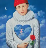 Rafał Olbiński, PIERROT Z RÓŻĄ, litografia barwna, papier