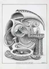 Jacek Yerka, GĄSZCZ KALIGRAFICZNY – G, 2020, ołówek, karton