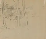 Jan Cybis, PEJZAŻ Z DRZEWAMI, ołówek, papier kremowoszary