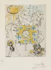 Salvador Dalí, KOŃ KRÓLEWSKI, 1970, sucha igła, akwatinta, odciski gwoździ, papier