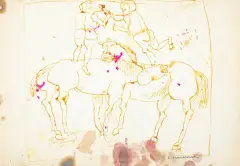 Walka by Eugeniusz Markowski, tusze barwne, papier, sold Sep 2020