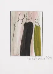 Wanda Warska, Trzy postaci, 1991, gwasz, tusz, papier