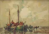 Rudolf Priebe, Powrót rybaków z połowu, olej, płyta