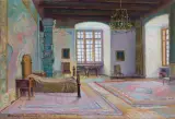 Błażej Iwanowski, WAWEL. WNĘTRZE SYPIALNI ZYGMUNTA STAREGO, 1939, olej, tektura
