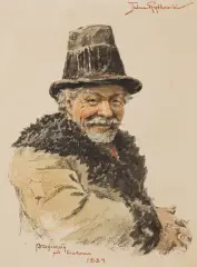 Tadeusz Rybkowski, PORTRET MĘSKI, 1884, tusz, akwarela, papier nakl. na papier