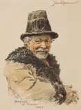 Tadeusz Rybkowski, PORTRET MĘSKI, 1884, tusz, akwarela, papier nakl. na papier