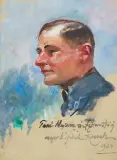 PORTRET PODPUŁKOWNIKA TADEUSZA ŁĘKAWSKIEGO by Wojciech Kossak, 1934, olej, tektura, sold Jul 2020