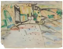 Piotr Potworowski, PEJZAŻ, ok. 1958, akwarela, papier