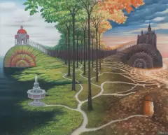 Jacek Yerka, MIĘDZY WIOSNĄ A JESIENIĄ, 2004, pastel, papier