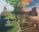 MIĘDZY WIOSNĄ A JESIENIĄ by Jacek Yerka, 2004, pastel, papier, sold Jul 2020