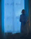 Agata Ruman, Niebieskie zasłony, 2020, olej, płótno