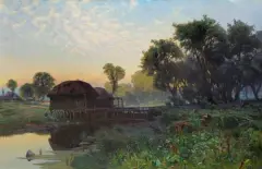 Józef Kraczkowski, PEJZAŻ Z MŁYNEM, 1878, olej, płótno