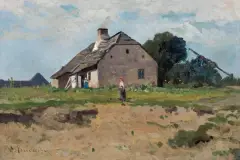 Walery Brochocki, PEJZAŻ Z CHATĄ, olej, płótno