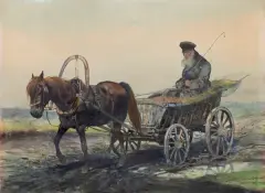 Juliusz Holzmüller, W DRODZE, 1909, akwarela, gwasz, papier