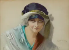 Piotr Stachiewicz, DZIEWCZYNA W ZAWOJU, pastel, karton