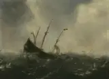 Aert van Anthonisz, STATKI NA WZBURZONYM MORZU, olej, deska