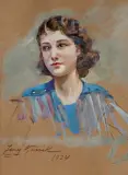 PORTRET MŁODEJ KOBIETY by Jerzy Kossak, 1934, olej, tektura, sold Jun 2020