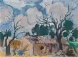 PEJZAŻ Z DOMEM by Jan Wacław Zawadowski, lata 40. XX w., olej, płótno, offered Jun 2020