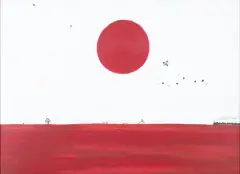 Ribeka Fuji, Deep red horizon, bright red sun, 2020, akryl, papier