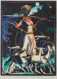 DZIEWCZYNA Z WIADRAMI by Edmund Ludwik Bartłomiejczyk, 1921, drzeworyt, papier, offered Apr 2020