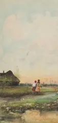 Juliusz Holzmüller, IDĄC PRZEZ WIEŚ, akwarela, gwasz, papier
