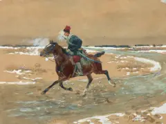 Jan Perdzynski, JEŹDZIEC, 1891, ołówek, akwarela, gwasz, karton