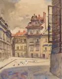 Kazimierz Holewiński, ZAUŁEK NA KANONII, 1943, ołówek, akwarela, gwasz, papier