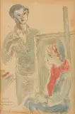 Maja (Maria) Berezowska, W PRACOWNI MISTRZA KISLINGA, 1969, długopis, akwarela, gwasz, papier