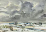 Rafał Malczewski, FOOTHILLS ZIMĄ, 1949, akwarela, papier