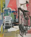 Judyta (Jehudith) Sobel, WNĘTRZE Z BIAŁYM KRZESŁEM, 1958, olej, płótno