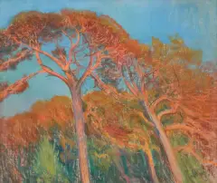 Leon Wyczółkowski, SOSNY W POŁĄDZE, 1908, pastel, papier naklejony na tekturę