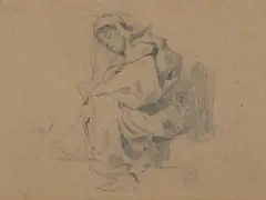 Józef Brandt, KOBIETA W CHUŚCIE, 1875-1876, ołówek, papier