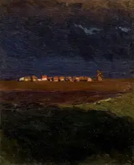 Ferdynand Ruszczyc, WIEŚ O ZACHODZIE (WIEŚ NOCĄ), lipiec 1897, olej, płótno naklejone na tekturę