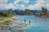 Tadeusz Rybkowski, NAD RZEKĄ, 1921, olej, tektura