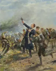 Leonard Wintorowski, BITWA WARSZAWSKA. KSIĄDZ IGNACY SKORUPKA, 1920, olej, płótno