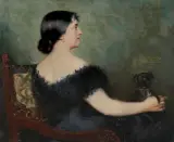 Paweł Merwart, DAMA Z PIESKIEM, 1894, olej, deska