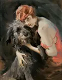Tadeusz Styka, KOBIETA Z PSEM, przed 1926, olej, płótno
