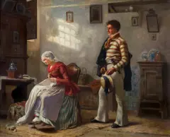 Karl Hübner, ZALOTY, 1859, olej, płótno naklejone na sklejkę