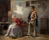 Karl Hübner, ZALOTY, 1859, olej, płótno naklejone na sklejkę