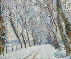 Mécislas De Rakowski, PEJZAŻ ZIMOWY Z SUROCHOWA, 1931, olej, płótno