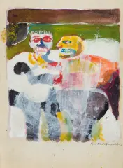 DWIE POSTACI by Eugeniusz Markowski, gwasz, papier kremowy, sold Mar 2020