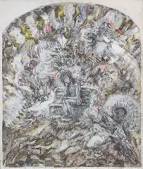 Zdzisław Lachur, CHRYSTUS FRASOBLIWY, 1986, olej, tempera, płyta pilśniowa