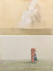 Ribeka Fuji, TAKOAGE; YUUBIN, 2019, kawa, kredki, papier