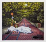 CZEKAJĄC NA TRAMWAJ by Jacek Yerka, giclée, papier, sold Dec 2019