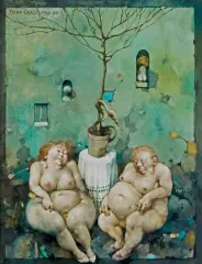 Jerzy Duda-Gracz, OBRAZ 1358 (RAJ – RETROSPEKCJA), 1990, olej, płyta pilśniowa